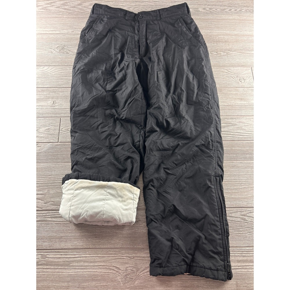 Black Insulated Snow Pants Quilted Lining Zippered Leg Winter Ski Trousers Mens